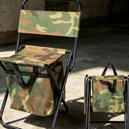 Camouflage Folding Fishing Chair with Cooler Bag