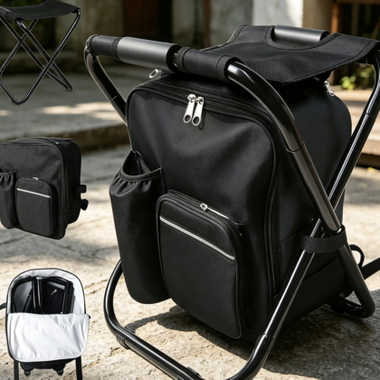 Black Multifunction Camping Chair Backpack with Cooler