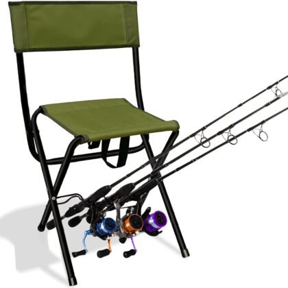 Green Folding Fishing Chair with Rod Holder