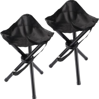 2-Piece Black Portable Tripod Stool Set