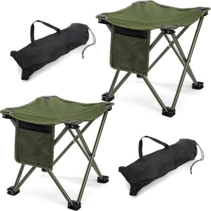 2-Pack Green Compact Folding Stool Set