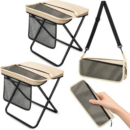 2-Pack Khaki Large Folding Camping Stools