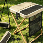 Khaki Extra Tall Collapsible Stool with Pockets