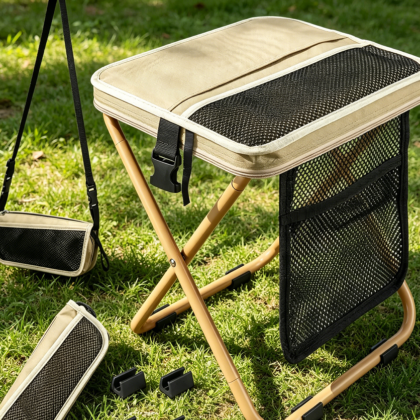 Khaki Extra Tall Collapsible Stool with Pockets
